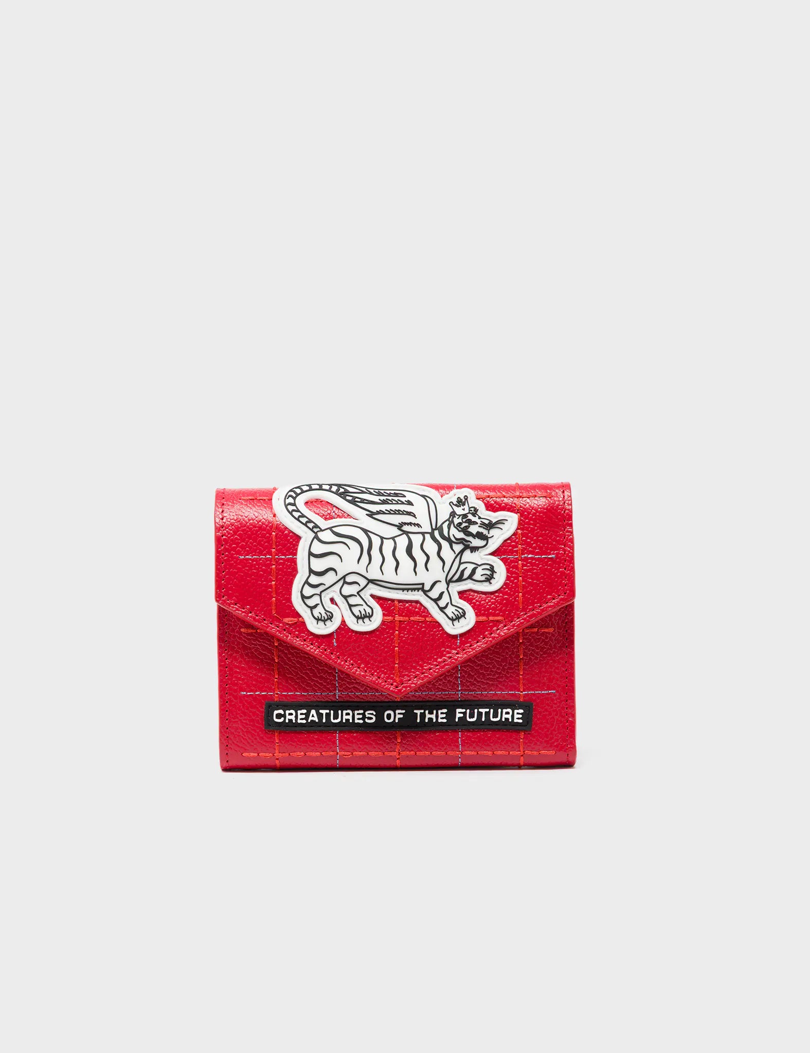 Fiona Poppy Red Leather Wallet - Winged Tiger Applique - Front