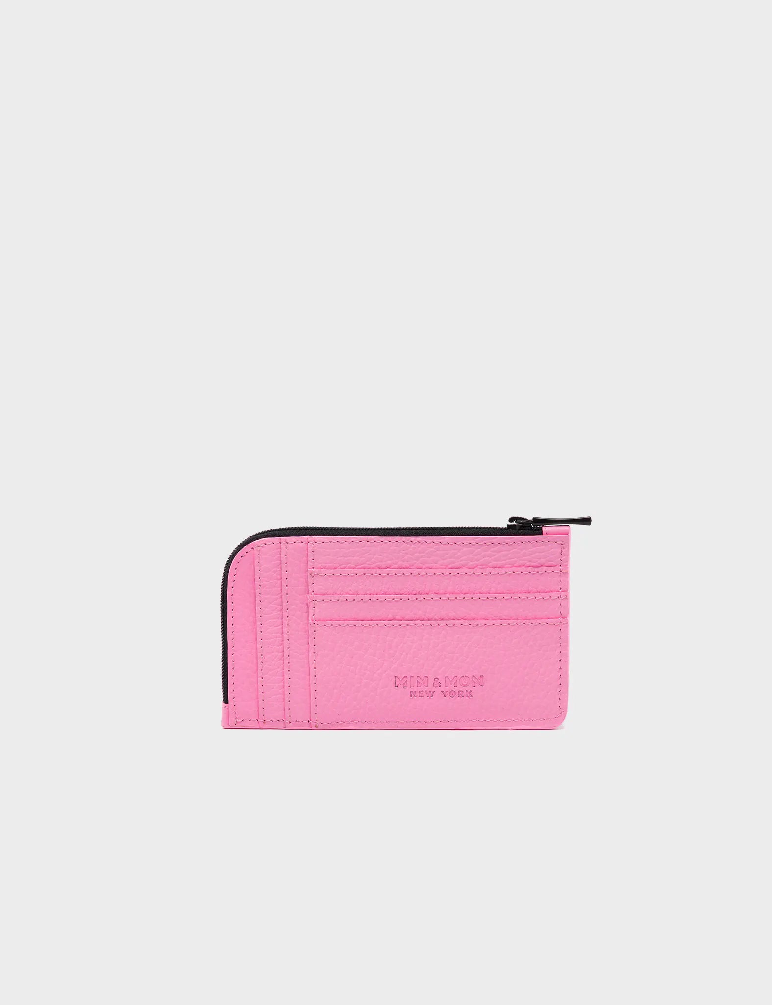 Fausto Soft Neon Pink Leather Zip-around Cardholder - All Over Eyes Embroidery - Back View