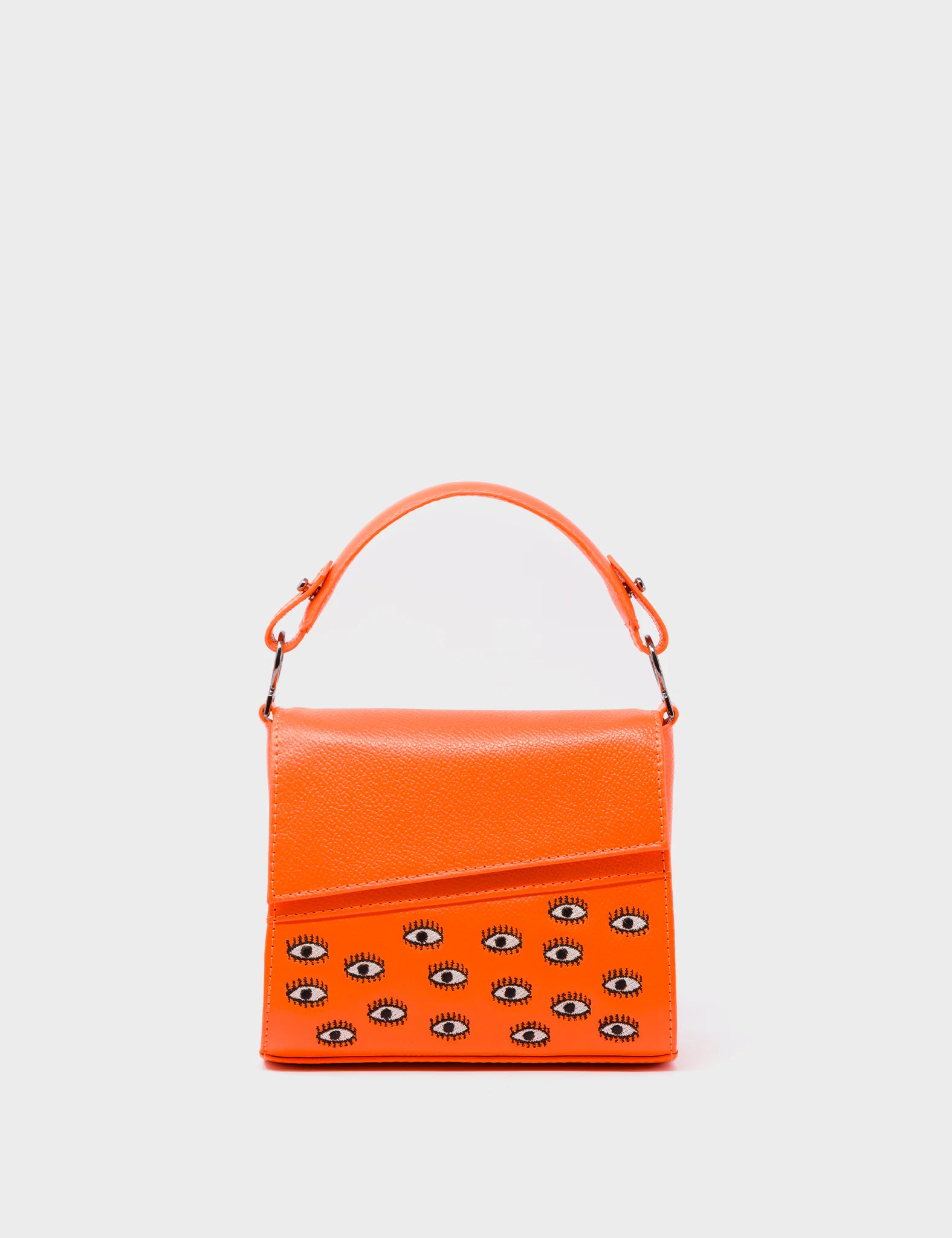 Anastasio Micro Crossbody Handbag Neon Orange Leather - Eyes Embroidery - Front View
