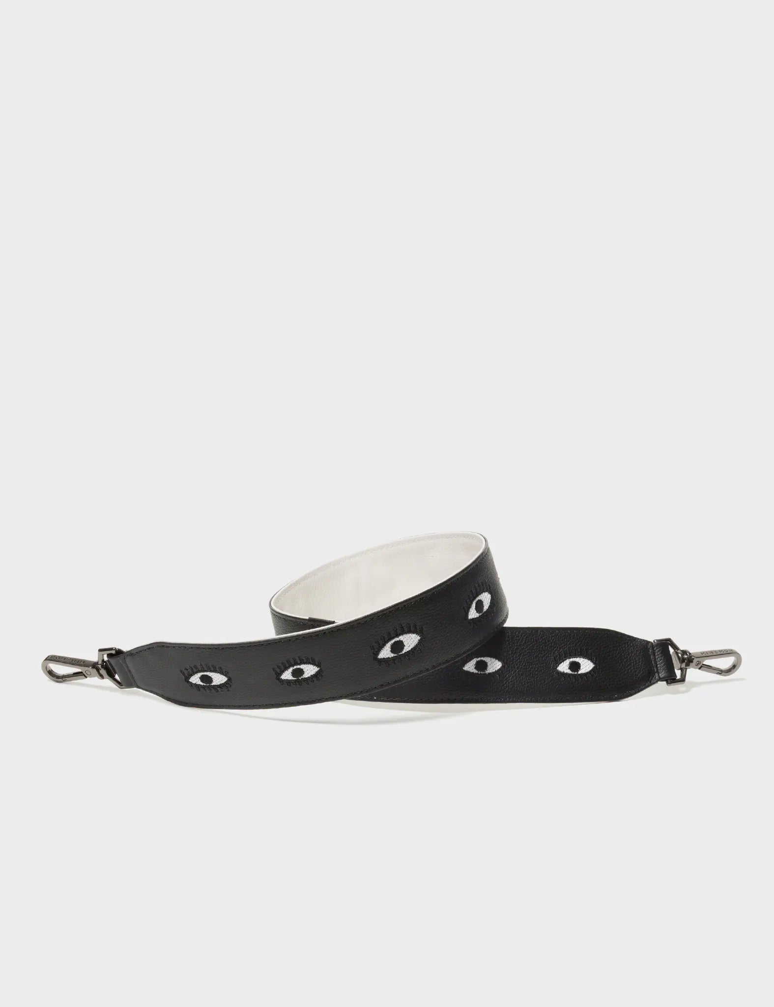 Detachable Short Black Leather Shoulder Strap - All Over Eyes Embroidery - Main View