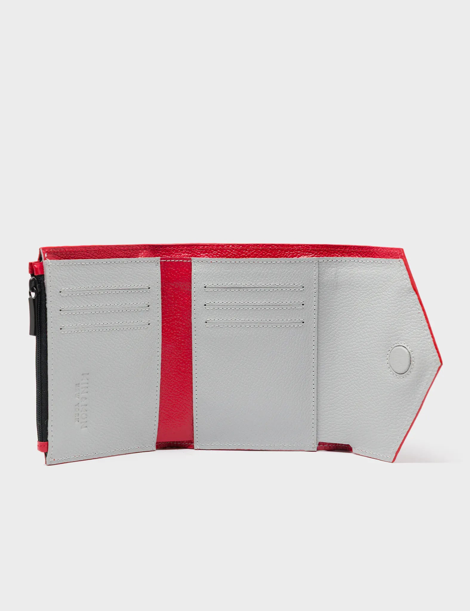 Fiona Poppy Red Leather Wallet - Winged Tiger Applique - Open