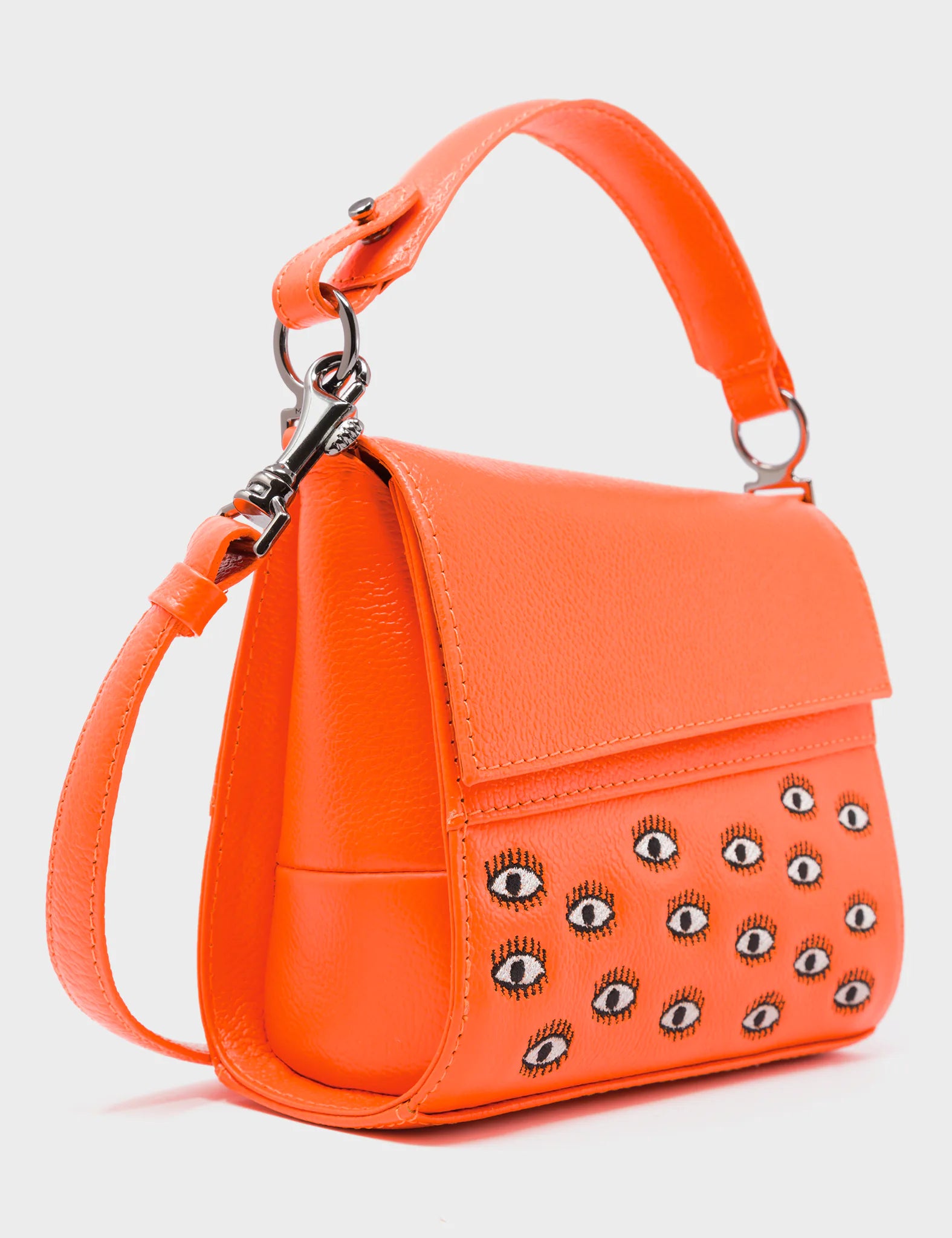 Anastasio Micro Crossbody Handbag Neon Orange Leather - Eyes Embroidery - Side View