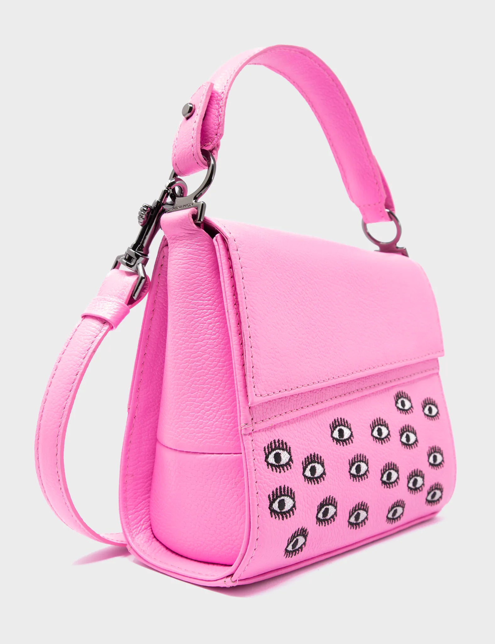 Anastasio Micro Crossbody Handbag Bubblegum Pink Leather - Eyes Embroidery detail view