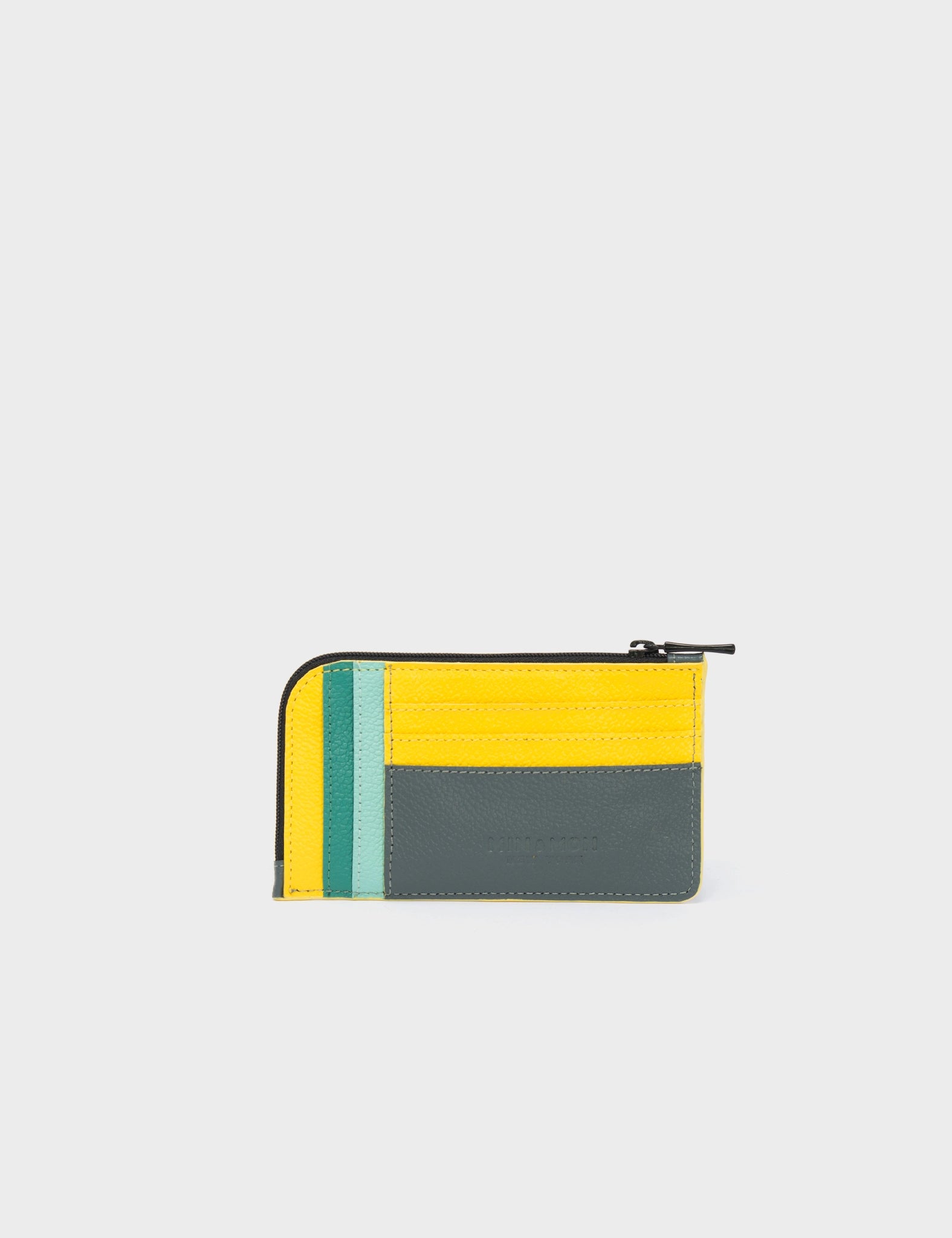 Fausto Stormy Gray Leather Zip-around Cardholder - Pigeonzilla Embroidery - Back View