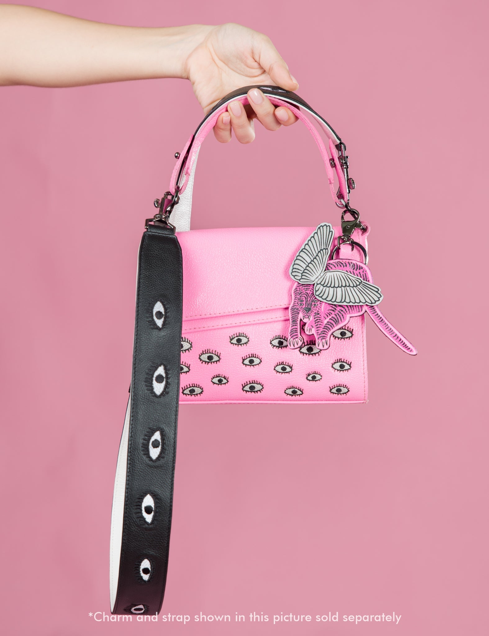 Detachable Black Leather Shoulder Strap - All Over Eyes Embroidery - How To Personalize It
